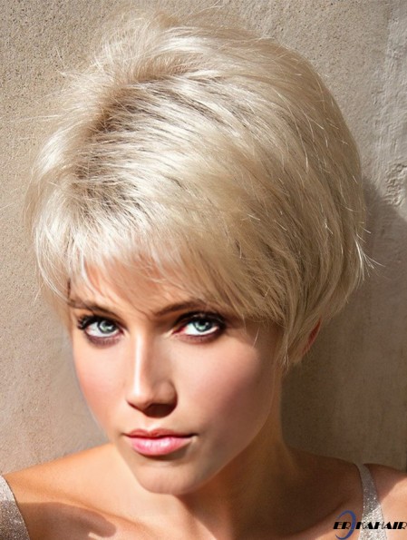 Layered Platinum Blonde Straight 4 Zoll kurze synthetische Perücken