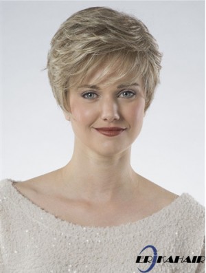 100% handgebundene Cropped Blonde Wavy Fashion Classic Perücken