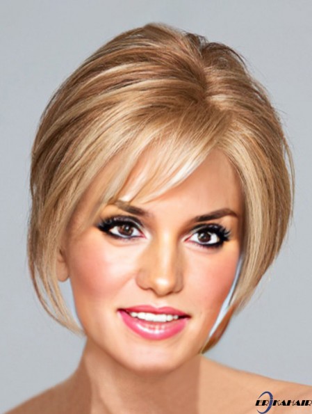 Blonde Kinn Länge gerade mit Pony 10  inchPerfect Medium Perücken