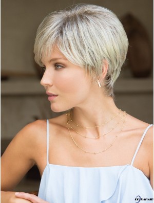 Boycuts Grey Straight 4 Zoll verkürzte synthetische Perücken