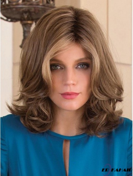 Ohne Pony Brown Wavy 13 Zoll schulterlange synthetische Perücken