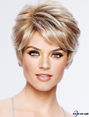 Boycuts Blonde Wavy 4 Zoll Cropped Synthetic Perücken