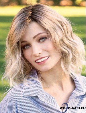 Blonde 14  inchgeschichtete schulterlange Online Monofilament Perücken