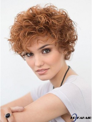 Kurze lockige blonde 6 Zoll Spitze Perücke