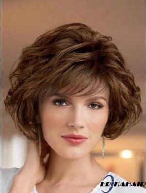 UK Synthetic Perücken Bobs Cut Short Length Brown Farbe Welliger Stil