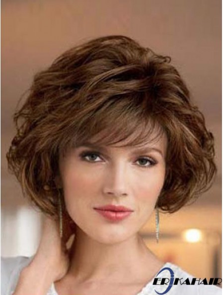 UK Synthetic Perücken Bobs Cut Short Length Brown Farbe Welliger Stil