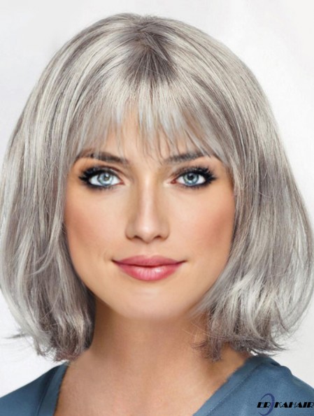 Natürliche 12 Zoll Sassy Grey Perücken - Ideal für den Alltag