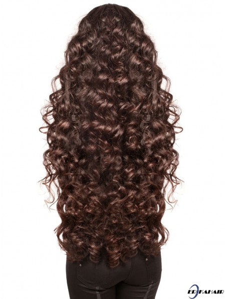 Lang mit Pony Curly Brown Modische synthetische Perücken