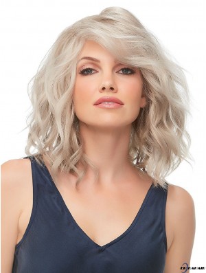 100% handgebundene 12 Zoll gewellte Blondine mit Pony Perücke