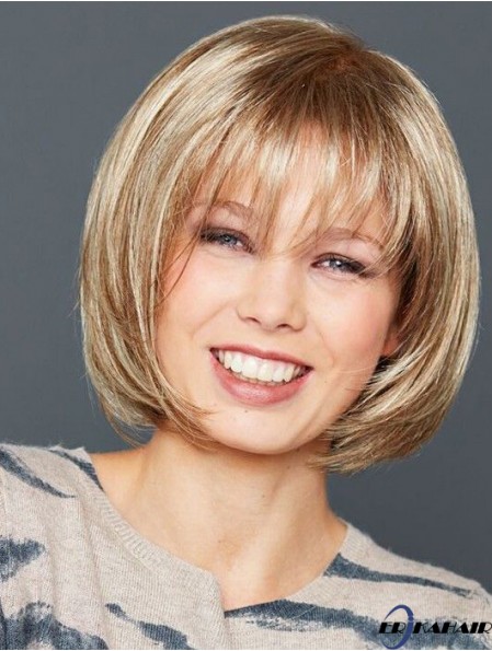 Gerade Kinnlänge Blonde Bobs Synthetic Front Lace Perücke