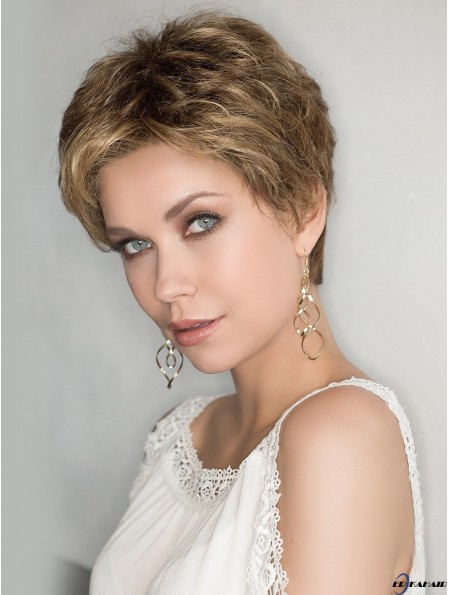 100% handgebundene 4 Zoll lockige blonde Boycuts synthetische Perücken Frauen