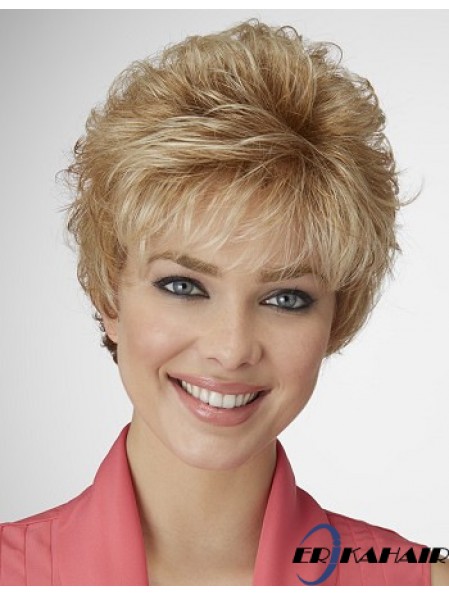 Schlanke synthetische Haarperücke geschichteten Stil abgeschnitten Länge blonde Farbe