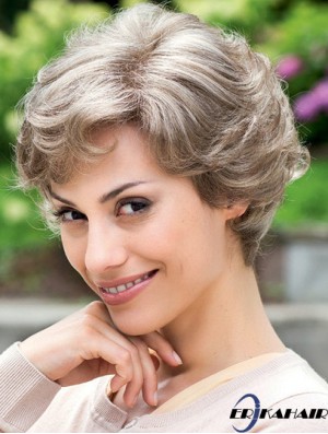 Günstige graue Perücke 100% handgebunden Layered Cut Short Style