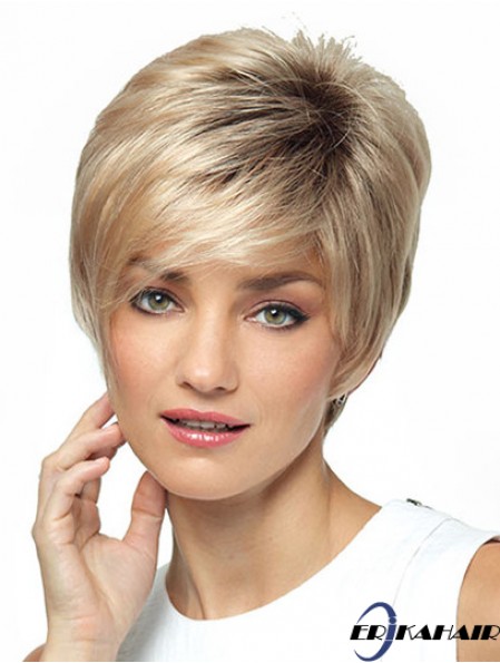 Synthetische kurze Damen Perücke mit Pony kurze Länge blonde Farbe