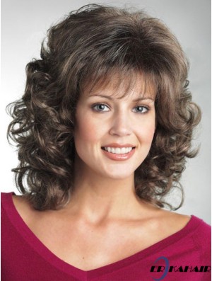 Perücken für die ältere Dame mit Pony Curly Style Schulterlänge