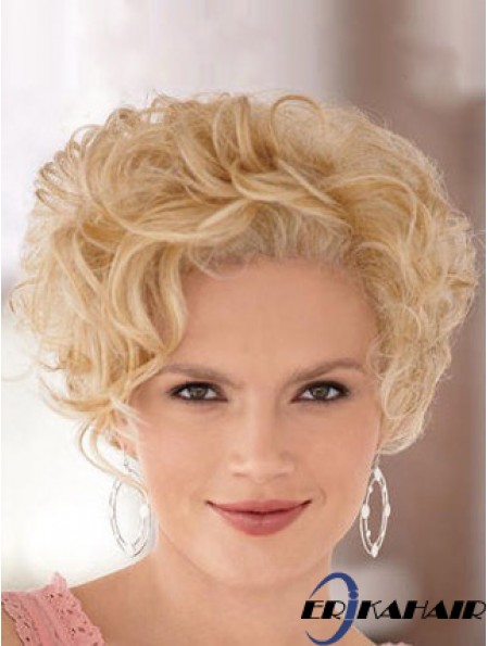 Hochwertige blonde kurze lockige klassische Spitze Front Perücken