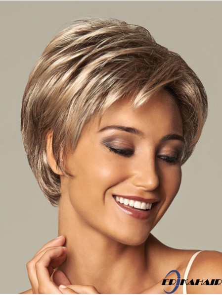 Wellenförmige geschichtete 8 Zoll blonde trendige synthetische Perücken