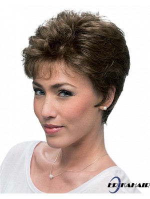 Günstige Brown Cropped Layered Curly Glueless Lace Front Perücken
