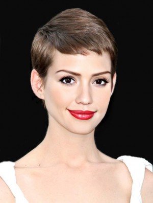 Verkürzte Spitze Front Boycuts Brown Straight  Perücke