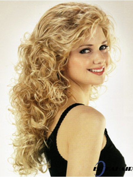 Ideal Blonde Curly Mit Pony Lange Perücken