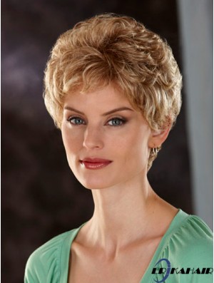 Bequeme blonde kurze gewellte klassische Spitzenfrontperücken