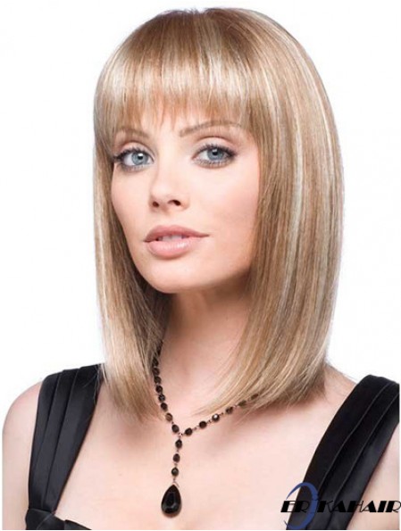 Vordere Spitze Perücke synthetisch mit gerader Frisur blonde Farbe
