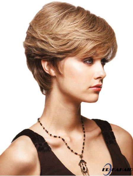 Gerade geschichtete 8 Zoll Blonde Great Synthetic Perücken