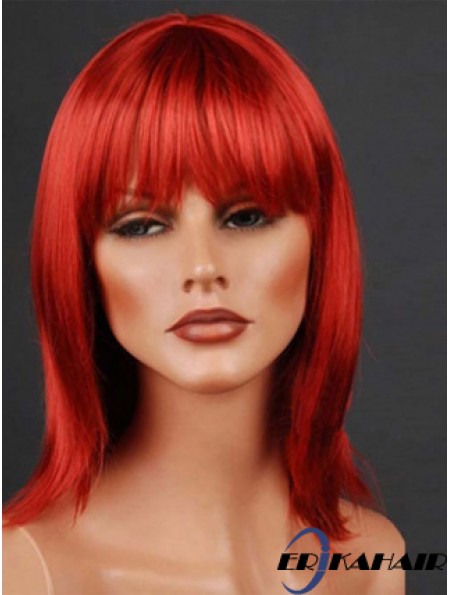 Synthetische Lacefront Perücke Monofilament Straight Style rote Farbe mit Pony