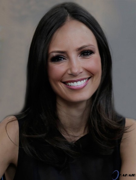 Praktische schwarze lange gerade 16 Zoll ohne Pony Jordana Brewster Perücken
