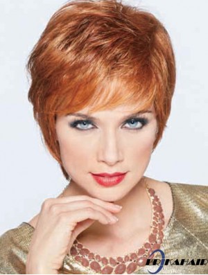 Boycuts Cropped Synthetic Straight Auburn Monofilament Perücke groß