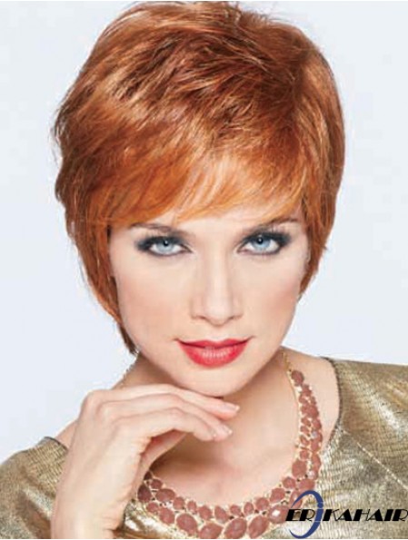 Boycuts Cropped Synthetic Straight Auburn Monofilament Perücke groß