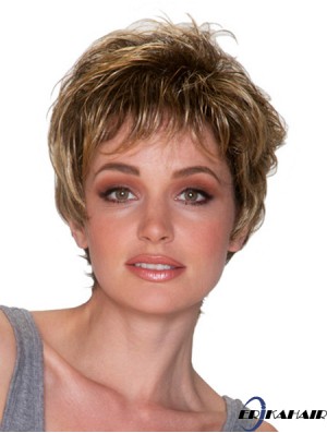 Wellenförmige geschichtete 8 Zoll blonde blonde synthetische Perücken