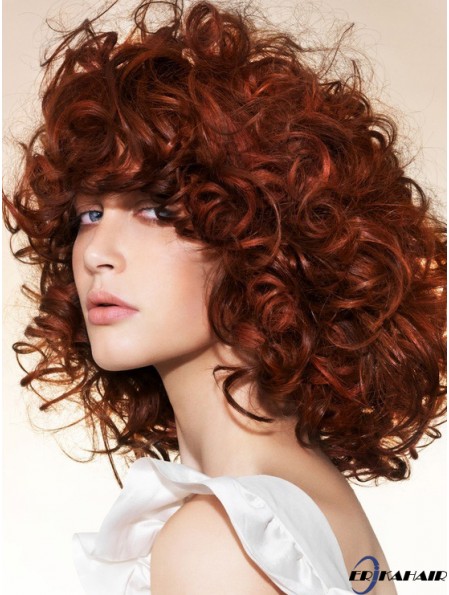 Frisuren 16 Zoll Kupfer Kinn Länge Mit Pony Curly Lace Perücken