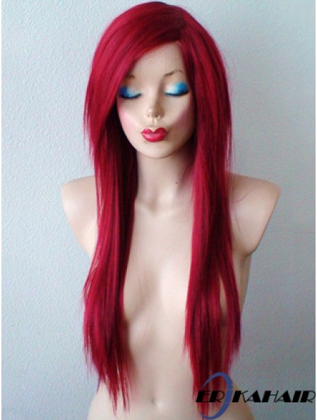 Rote synthetische Spitzenperücken UK rote Farbe gerader Stil mit Pony