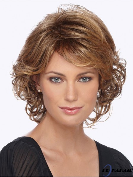 Curly With Bangs 12 Zoll Blonde Style Synthetic Perücken