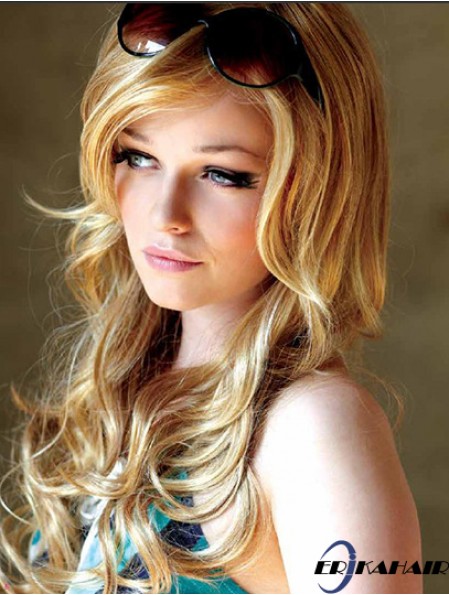 22 Zoll wellig mit Pony Monofilament Blond Geeignete lange Perücken