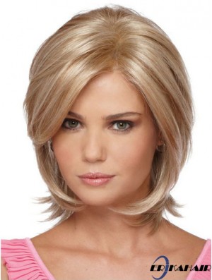 Kinnlange Bobs Straight Blonde Moderne synthetische Perücken