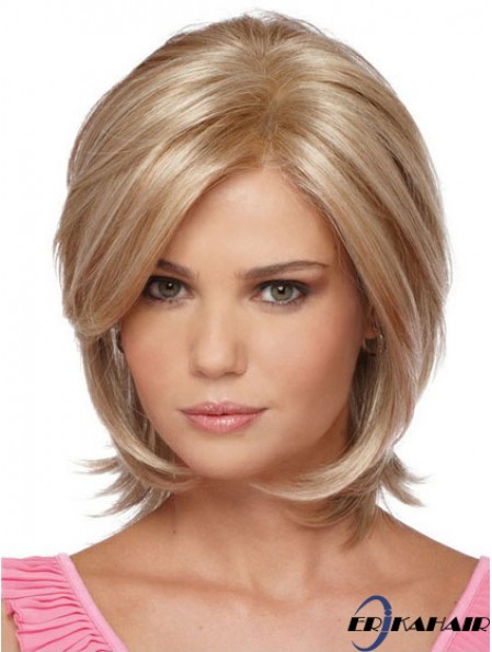 Kinnlange Bobs Straight Blonde Moderne synthetische Perücken