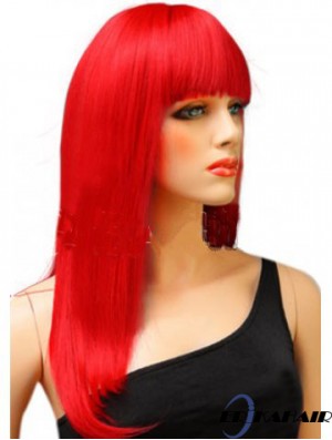 Synthetische rote Haarperücke mit Pony lange Länge gerade Stil