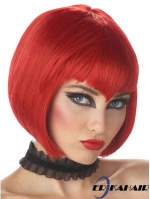 Straight Bobs Chin Length Red Hochwertige Perücken mit Spitzenfront