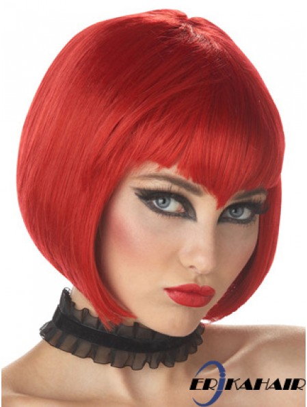 Straight Bobs Chin Length Red Hochwertige Perücken mit Spitzenfront