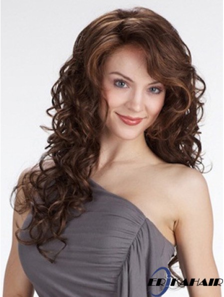 Curly With Bangs Lange braune schöne Spitze Front Perücken