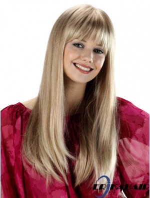 Lange mit Pony gerade blonde fabelhafte synthetische Perücken