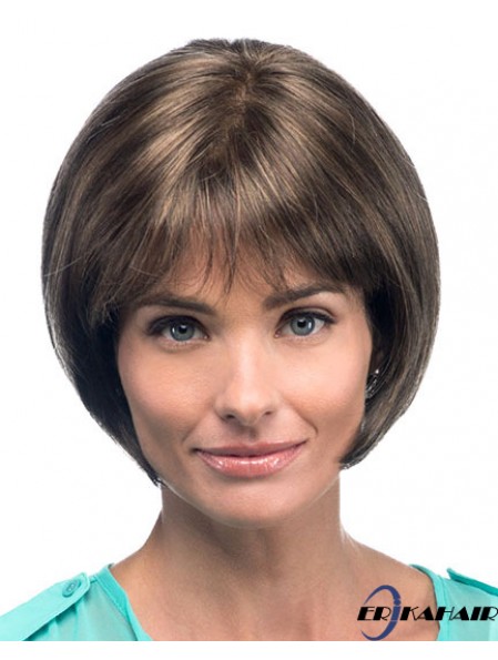 Kinnlänge Straight Bobs Brown Fashion 100% handgebundene Perücken