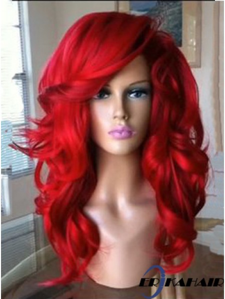 Capless Wavy 18 Zoll mit Pony Qualität synthetische rote Perücke UK