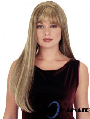 Gerade mit Pony 26 Zoll Blond Geeignete synthetische Perücken