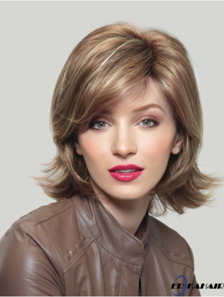 Synthetic UK Chin Länge Capless Layered Cut Wavy Style