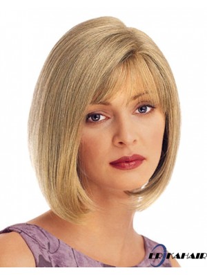 Kinn Länge gerade Blond mit Pony UK Günstige Monofilament Perücken