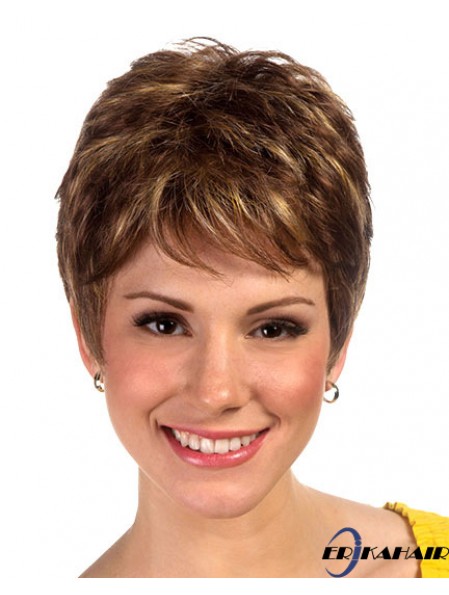 Boycuts Cropped Synthetic Straight Brown Damen Monofilament Perücke Sale