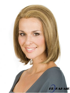 Kinn Länge Blond Ohne Pony Gerade No-Fuss Full Lace Perücken